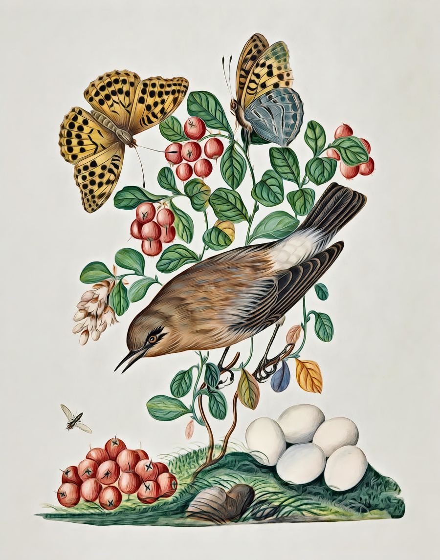 Countryside, Northern Wheatear Berries Botanical