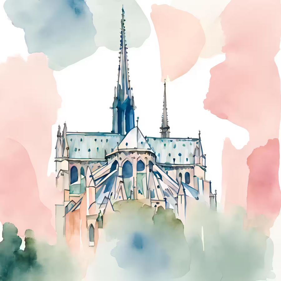 , Pastel Notre Dame I Watercolor