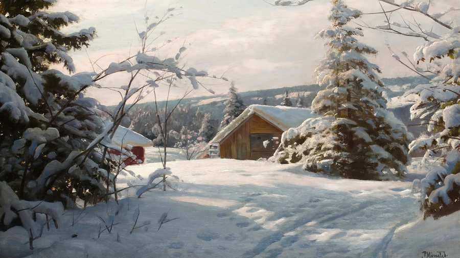 Peder Mønsted, Sunlit Winter Landscape