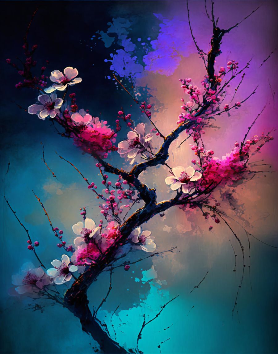 Flowers, Pink Cherry Blossom Tree Branch