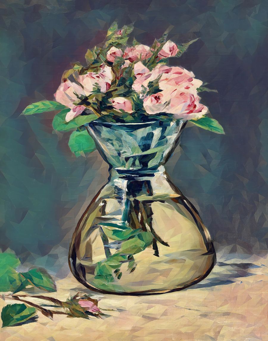 Flowers, Roses Glass Vase Botanical Still