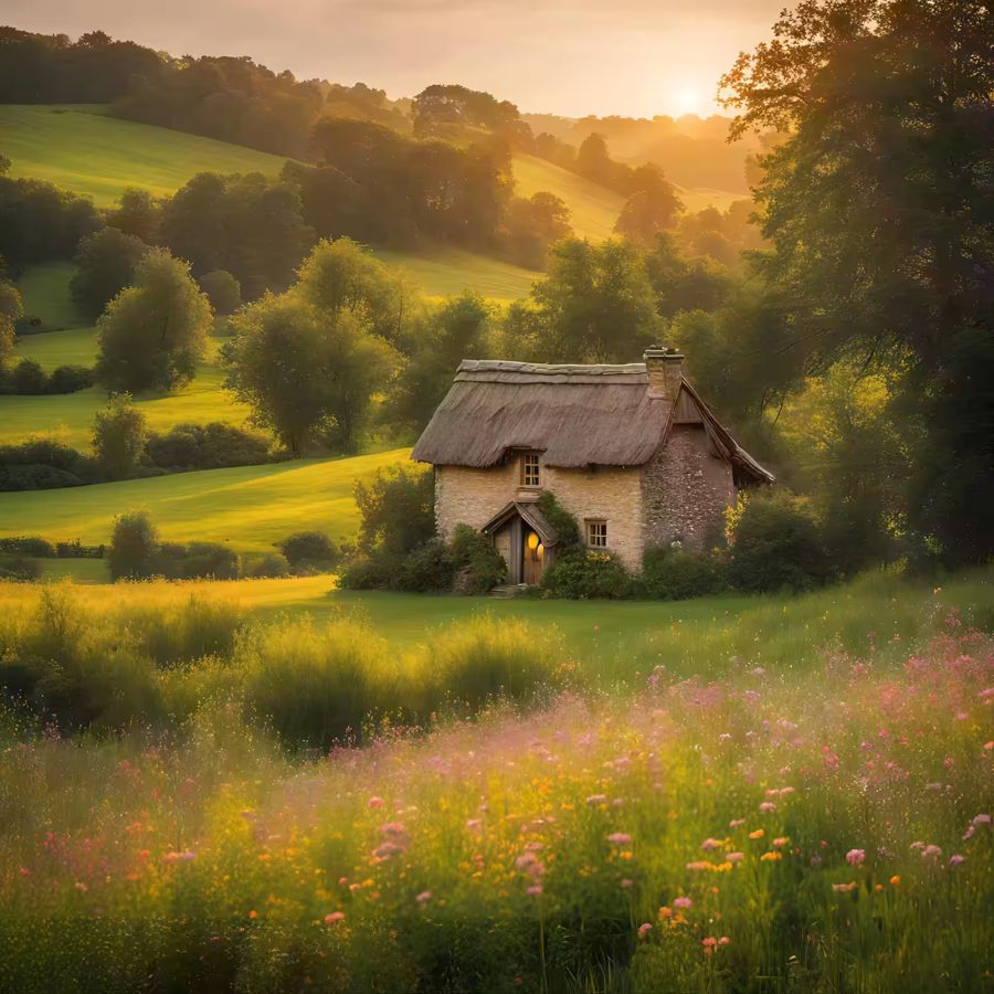 , Rustic Cabin Landscape Decor Home