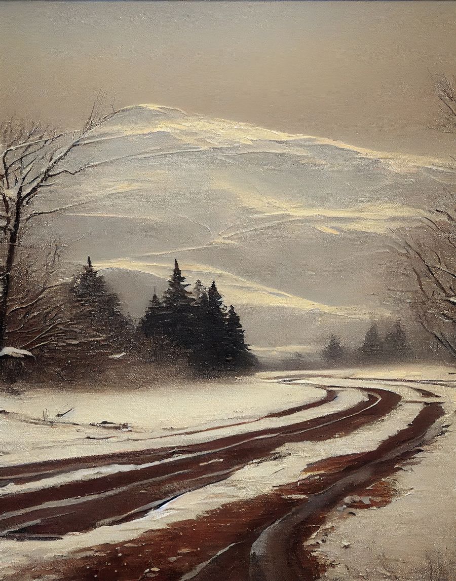 Seasonal, Rustic Winter Snowy Road Mountain