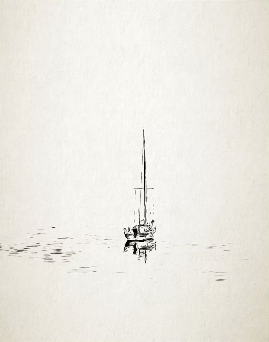 , Sailboat Nautical Minimalist Boat Lone