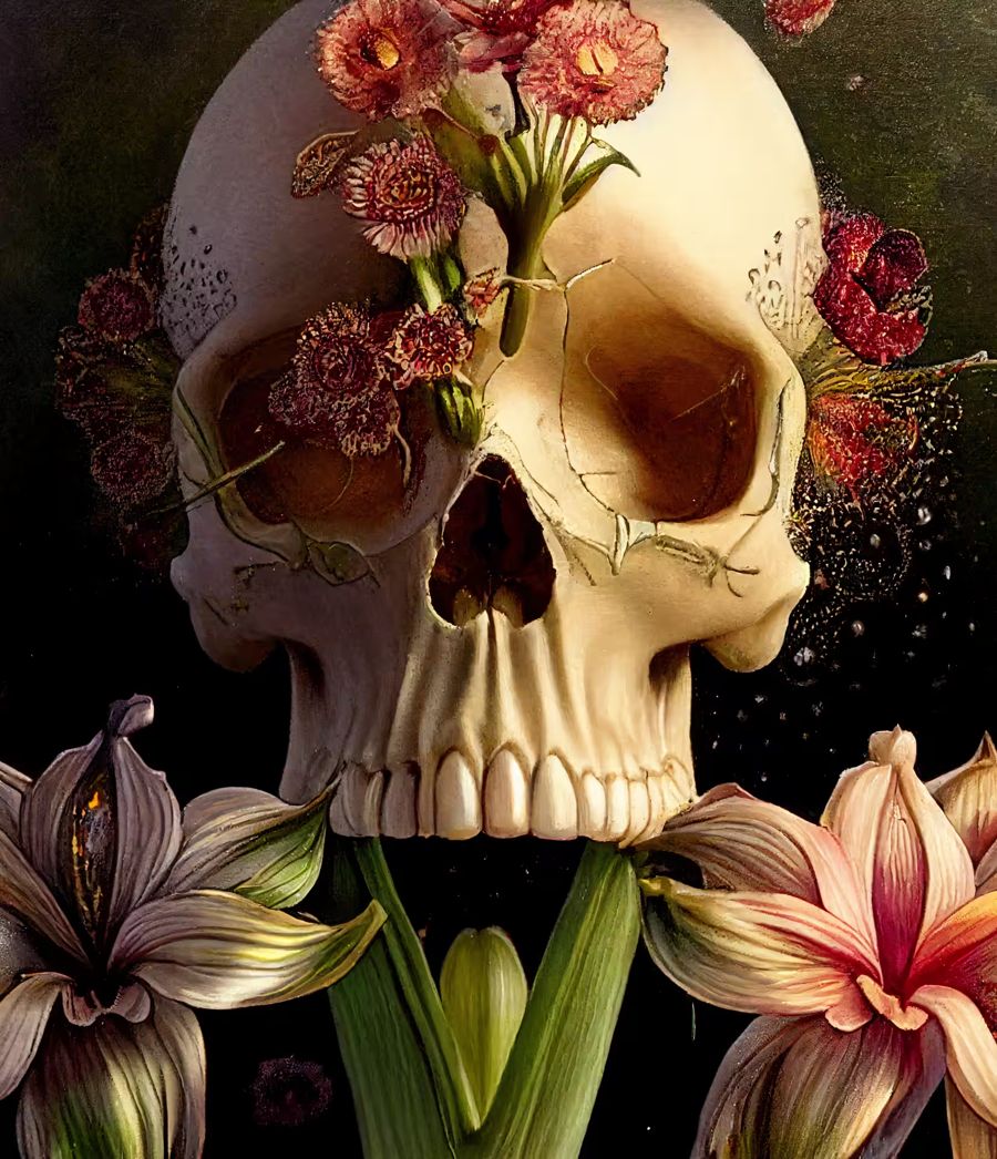Flowers, Skull Colorful Flowers Modern Floral