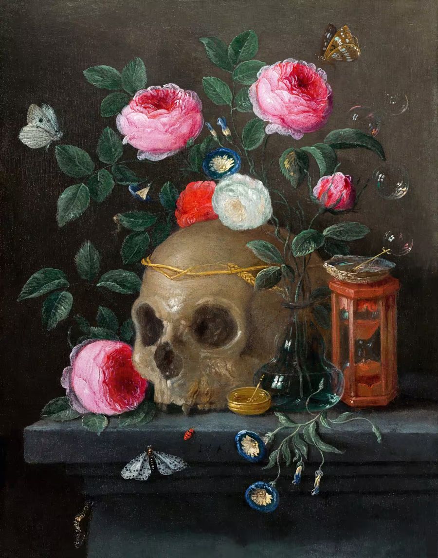 Flowers, Skull Oil Skull Colorful Flowers
