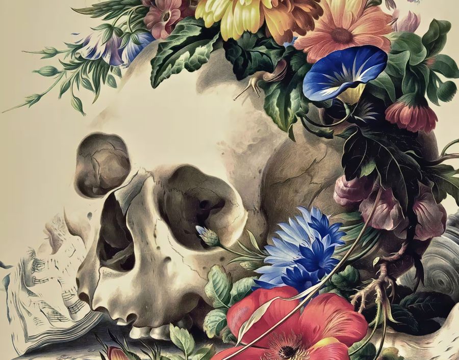 Flowers, Skull Colorful Flowers Floral