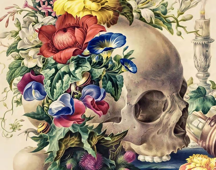Flowers, Skull Colorful Flowers Floral