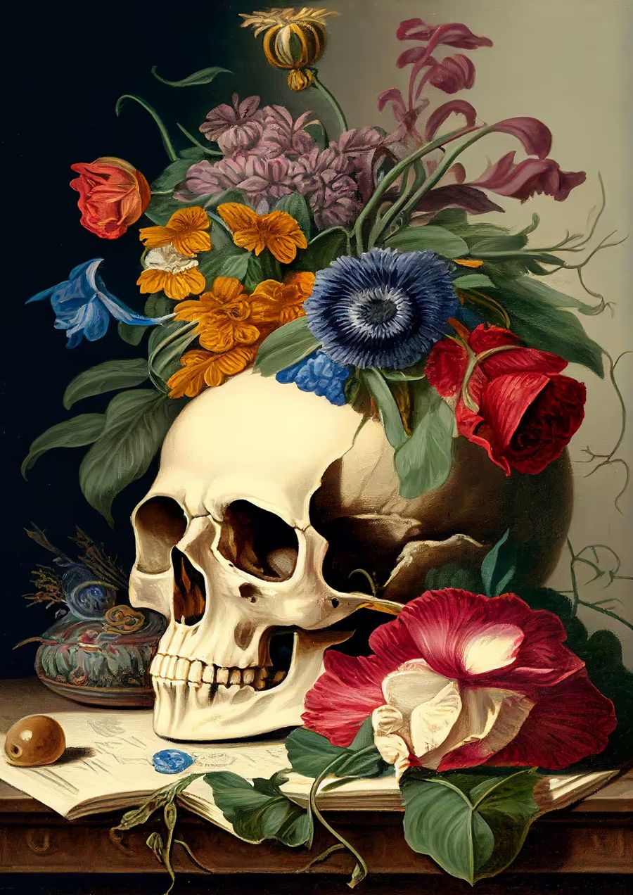 Flowers, Skull Style Skull Colorful Flowers