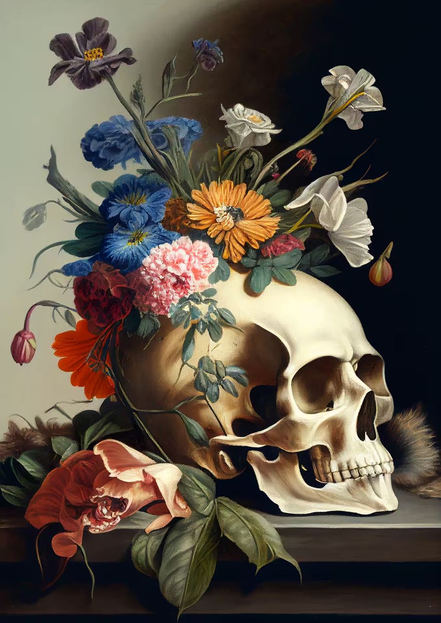 Flowers, Skull Style Skull Colorful Flowers