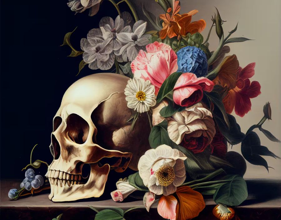 Flowers, Skull Style Skull Colorful Flowers