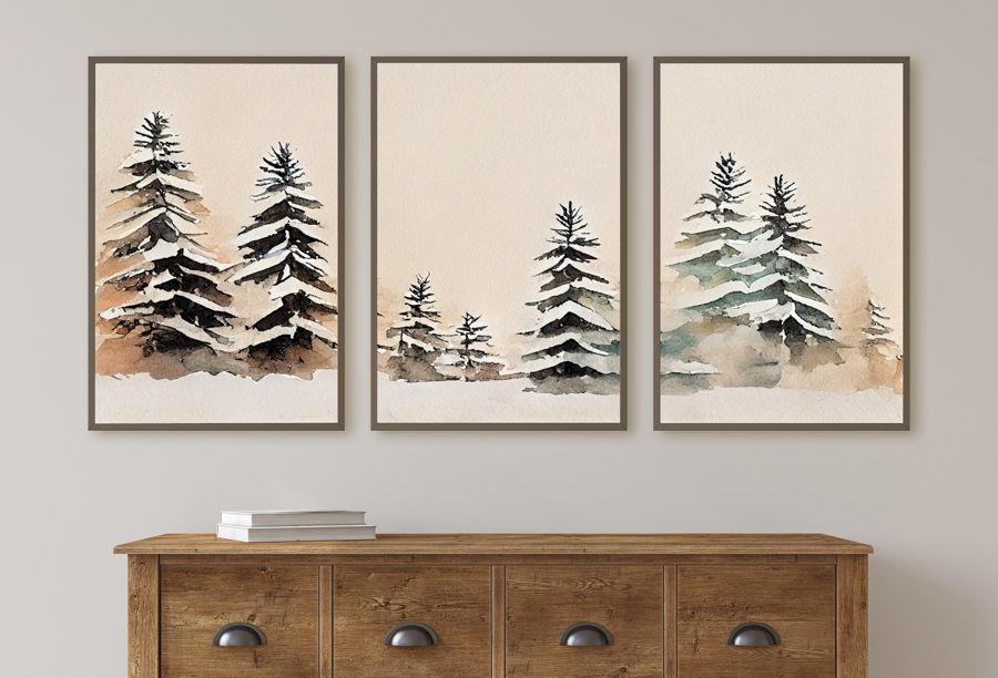 Seasonal, Snowy Forest Watercolor 3 Winter