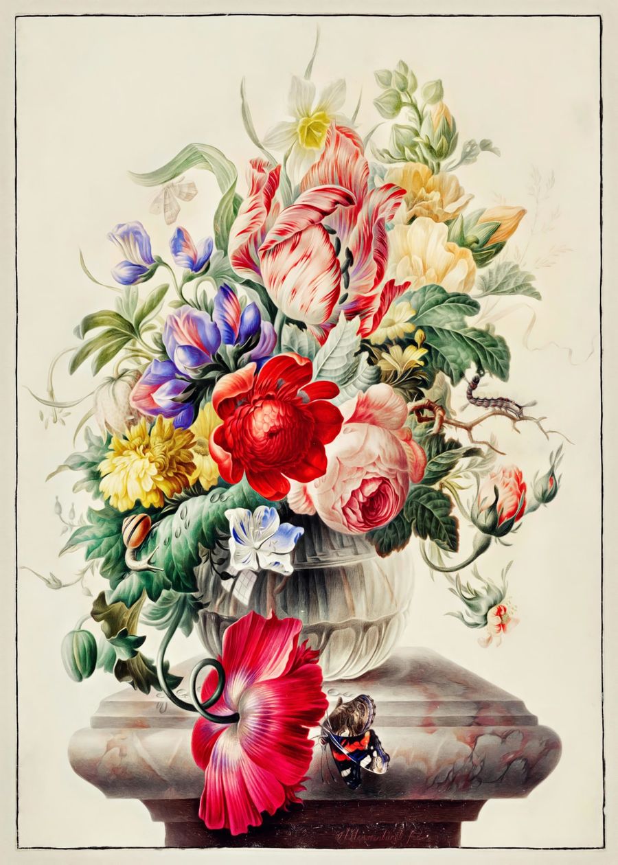 Flowers, Still Life Botanical Flower Glass