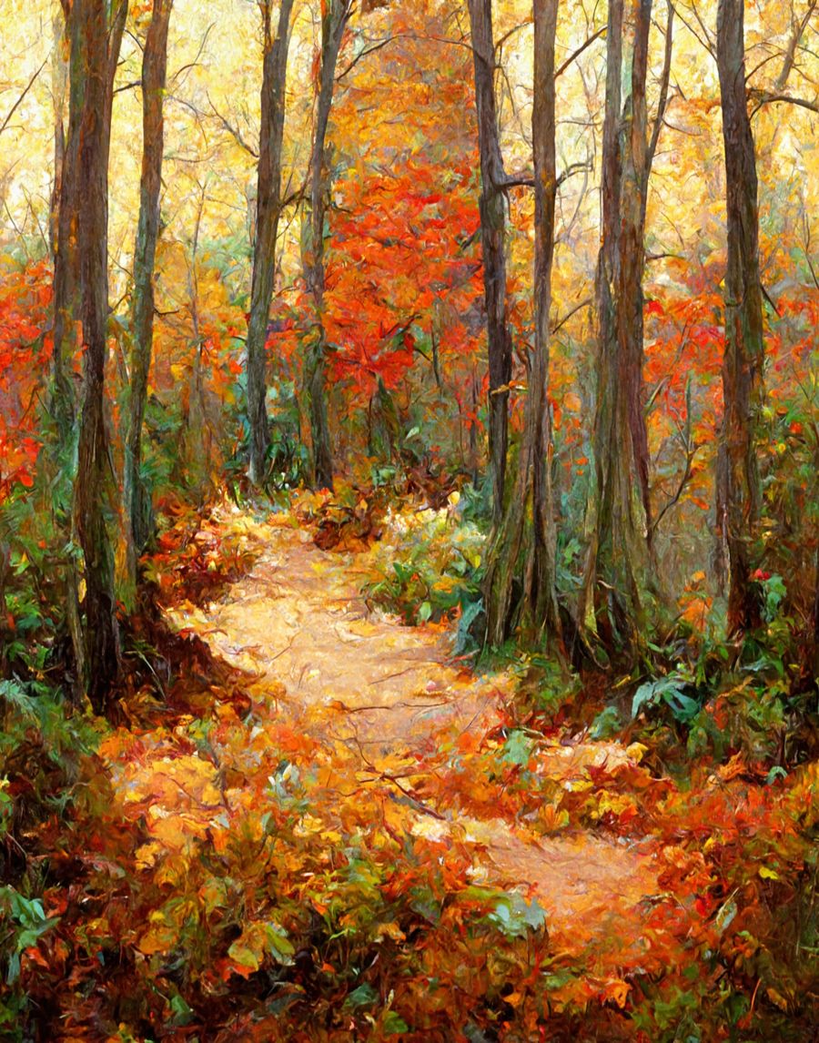 Seasonal, Trail Dense Forest Fall Landscape