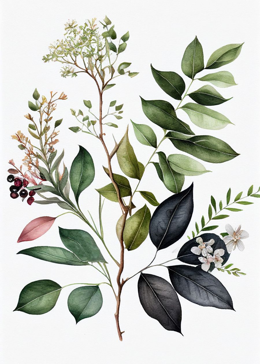 Flowers, Watercolor Botanical Boho Floral