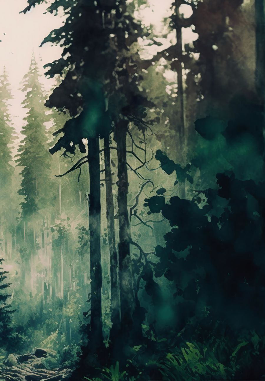Forests, Watercolor Dense Forest Landscape 2