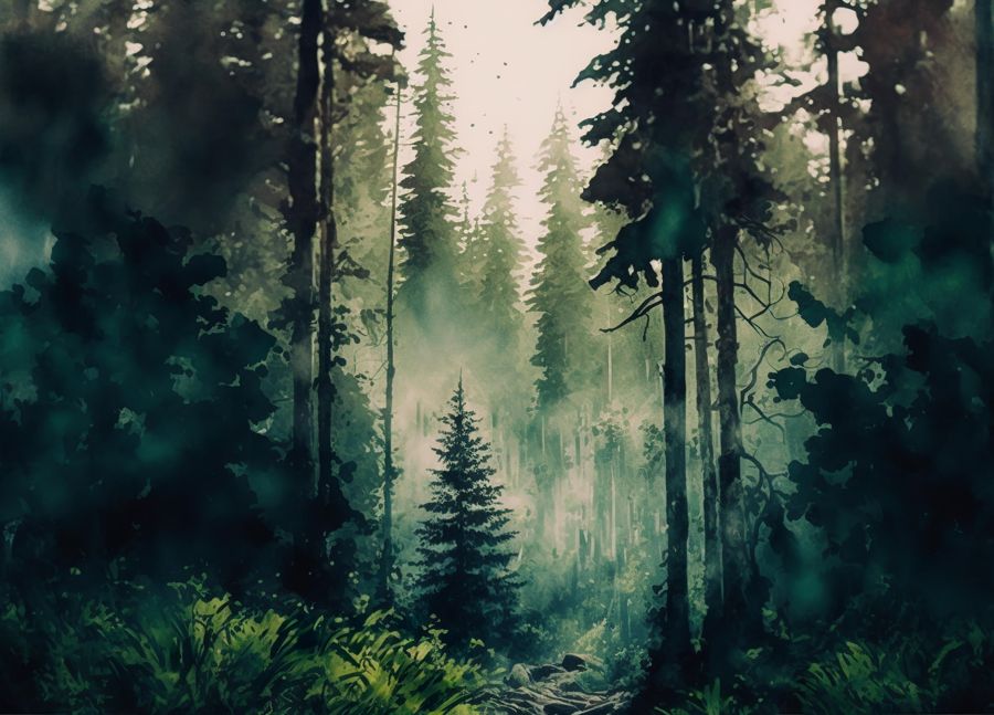 Forests, Watercolor Dense Forest Landscape Green