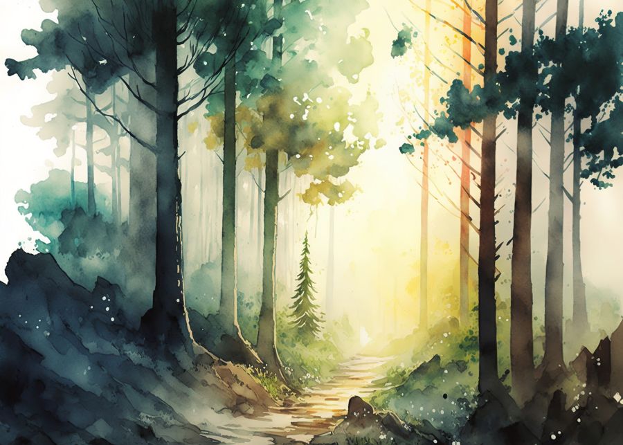 Forests, Watercolor Forest Landscape Colorful