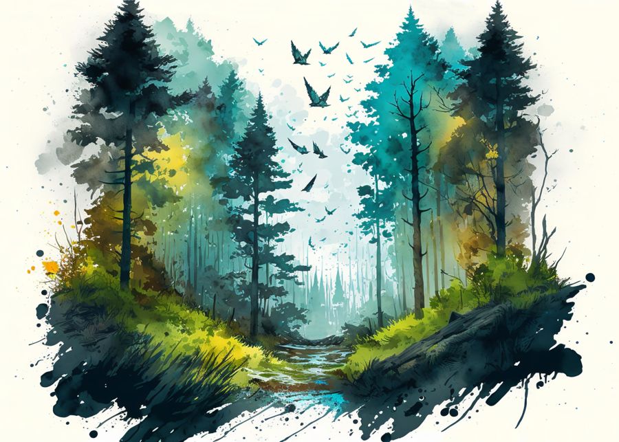 Forests, Watercolor Forest Landscape Green