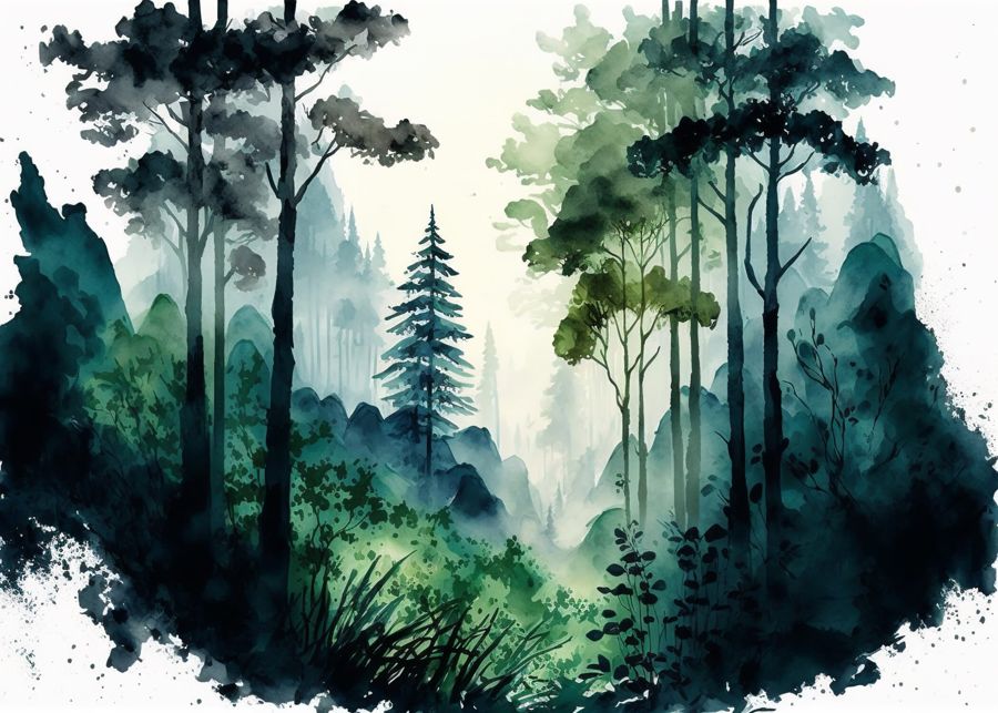 Forests, Watercolor Forest Landscape Green