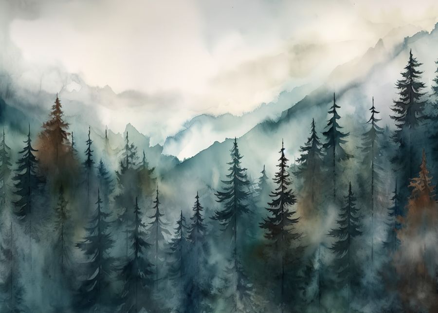 Forests, Watercolor Forest Landscape Green