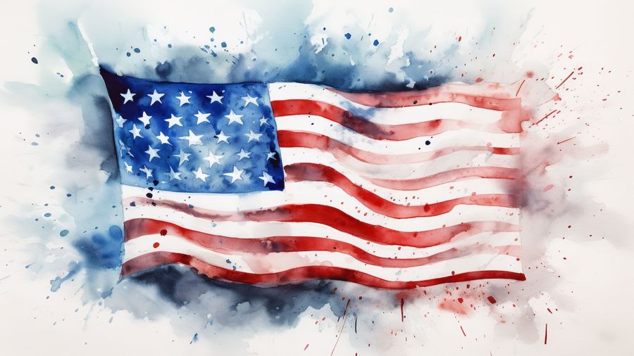 , Watercolor USA Flag Painting