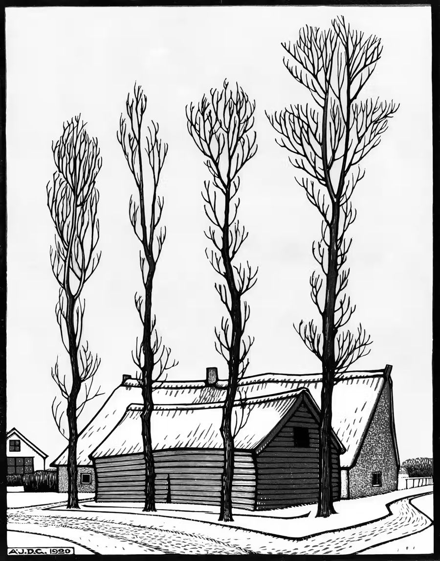 Seasonal, Winter Scene Nouveau Black White