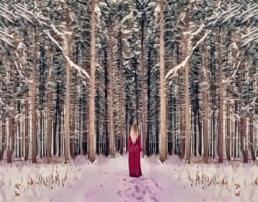 Forests, Woman Entering Forest Fantasy Abstract