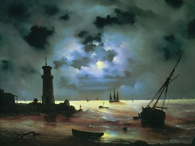Sea coast at night Near the Beacon by Aivazovsky, horizontal tablet wallpaper