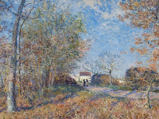 A Corner of the Woods at Sablons by Alfred Sisley, horizontal tablet wallpaper