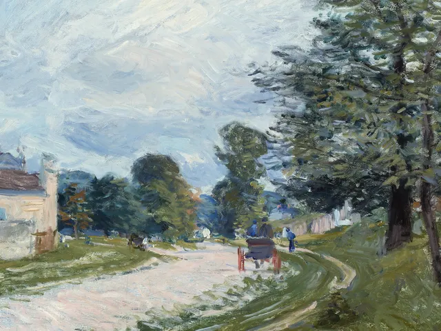 A Turn in the Road by Alfred Sisley, horizontal tablet wallpaper