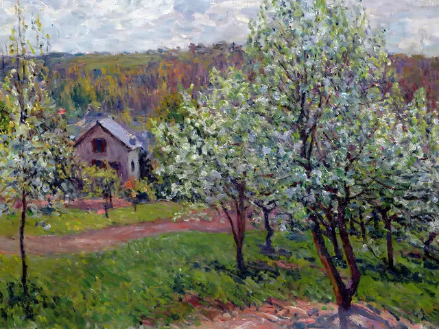 Spring in the Environs of Paris by Alfred Sisley, horizontal tablet wallpaper