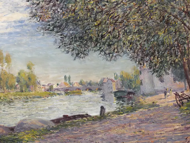 The Port of Moret sur Loing Evening by Alfred Sisley, horizontal tablet wallpaper
