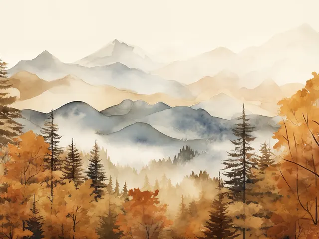Autumn Mountain Forest by EcoArtLab, horizontal tablet wallpaper
