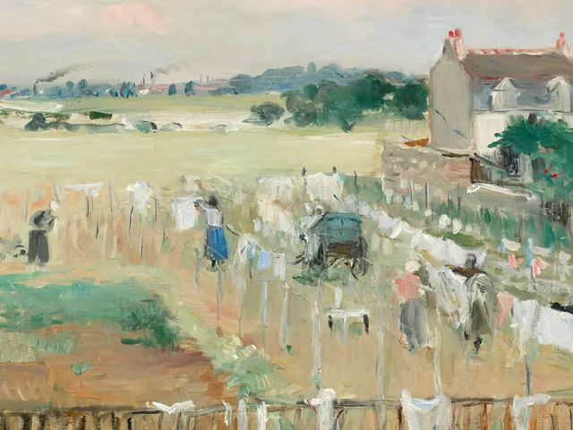 Hanging the Laundry out to Dry by Berthe Morisot, horizontal tablet wallpaper