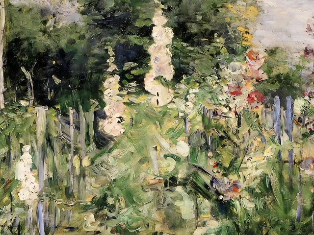 Hollyhocks by Berthe Morisot, horizontal tablet wallpaper