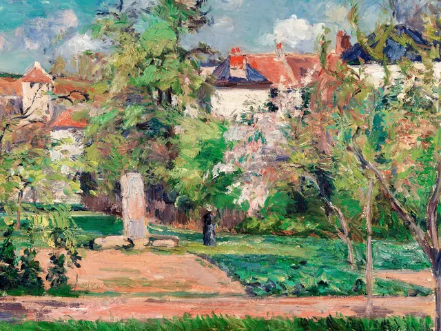 Garden in Full Sunlight by Camille Pissarro, horizontal tablet wallpaper