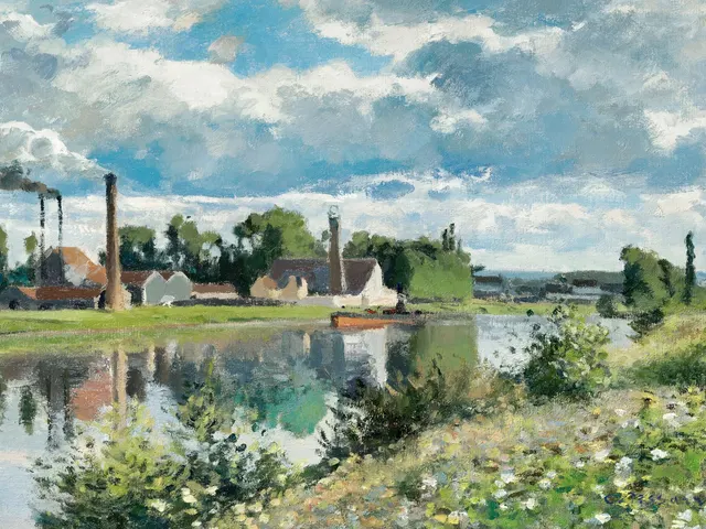 The River Oise near Pontoise by Camille Pissarro, horizontal tablet wallpaper