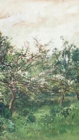 Meadow With Blossoming Fruit Tree wallpaper