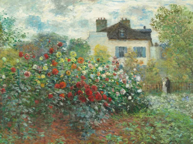 A Corner of the Garden with Dahlias Iconic by Claude Monet, horizontal tablet wallpaper