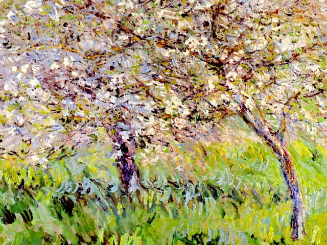 Apple Trees In Bloom At Giverny by Claude Monet, horizontal tablet wallpaper