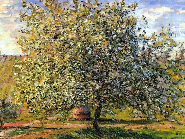 Apple Trees In Bloom Near Vetheuil by Claude Monet, horizontal tablet wallpaper