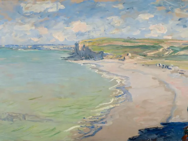 Beach in Pourville by Claude Monet, horizontal tablet wallpaper