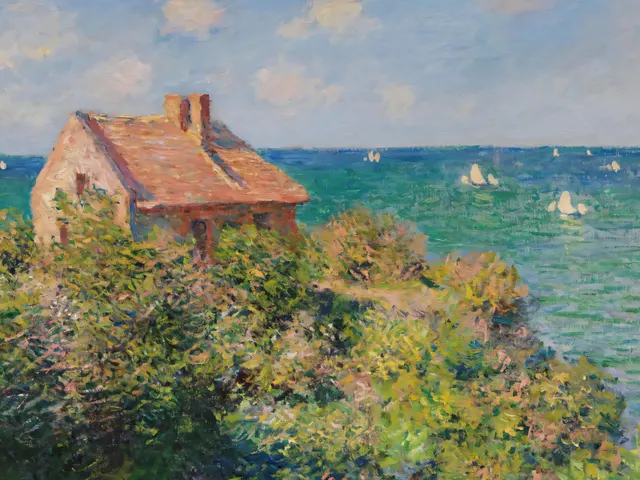 Fisherman s Cottage on the Cliffs at Varengeville by Claude Monet, horizontal tablet wallpaper