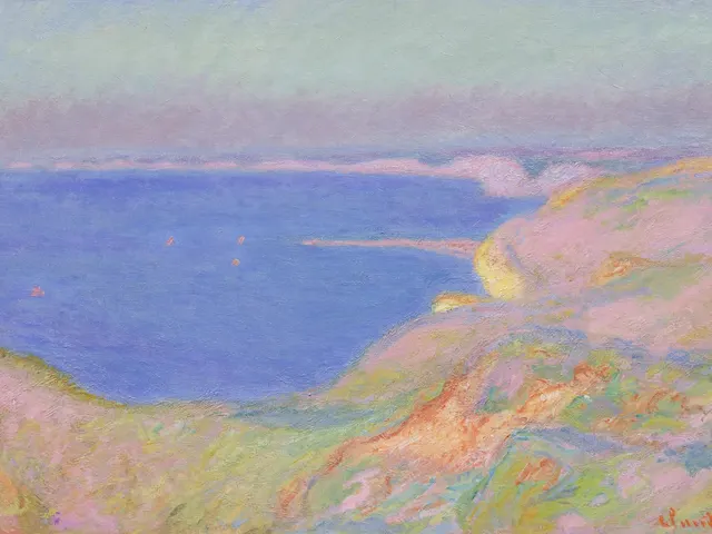 On the Cliffs near Dieppe Sunset by Claude Monet, horizontal tablet wallpaper