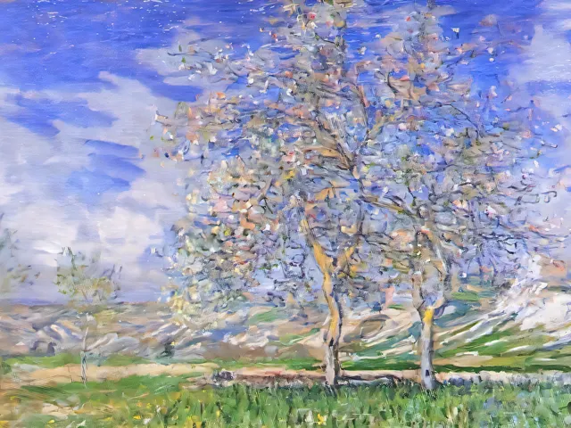 Pear Trees in Blossom by Claude Monet, horizontal tablet wallpaper