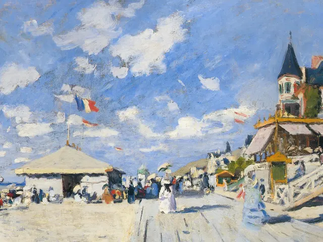 The Boardwalk on the Beach at Trouville by Claude Monet, horizontal tablet wallpaper