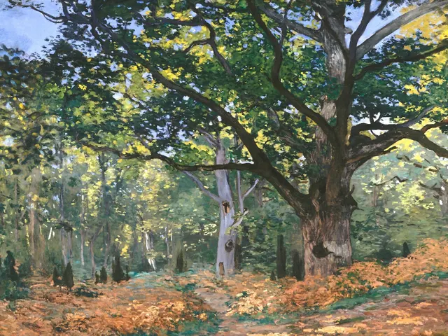 The Bodmer Oak Fontainebleau Forest by Claude Monet, horizontal tablet wallpaper