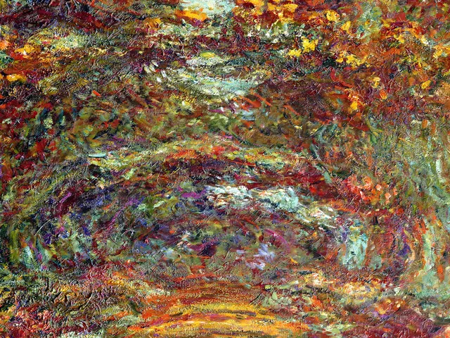 The Path under the Rose Trellises Giverny by Claude Monet, horizontal tablet wallpaper