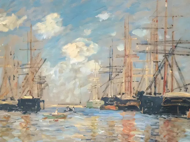 The Sea Port in Amsterdam by Claude Monet, horizontal tablet wallpaper